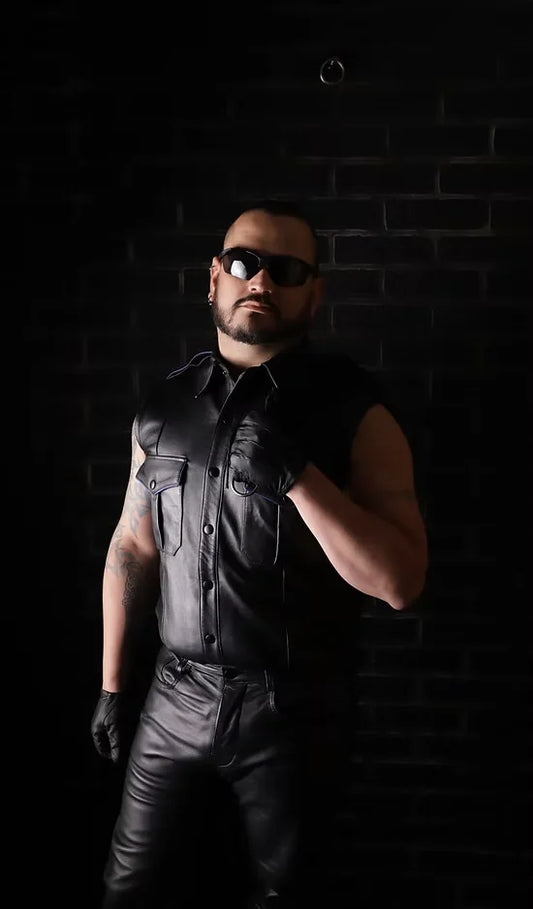 Sleeveless Police Shirt with Contrast Piping