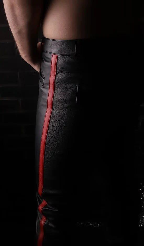 Leather Uniform Pants with Contrast Stripe