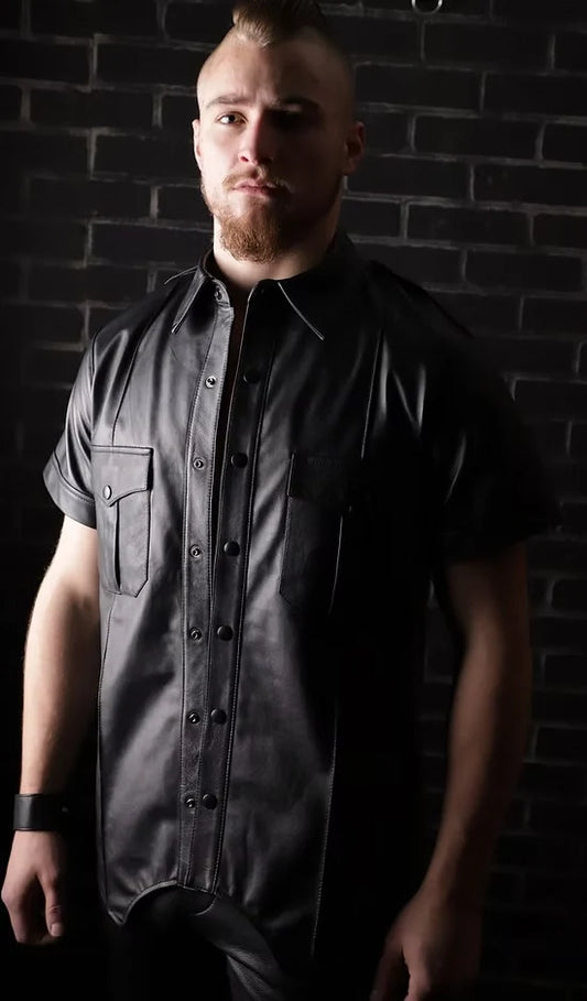 Short Sleeve Police Shirt with Contrast Piping