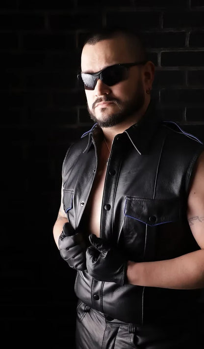 Sleeveless Police Shirt with Contrast Piping