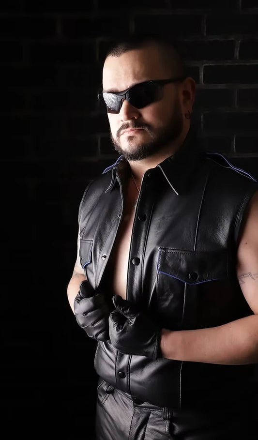 Sleeveless Police Shirt with Contrast Piping