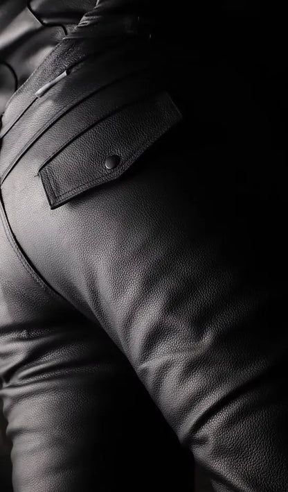 Leather Uniform Pants with Contrast Stripe