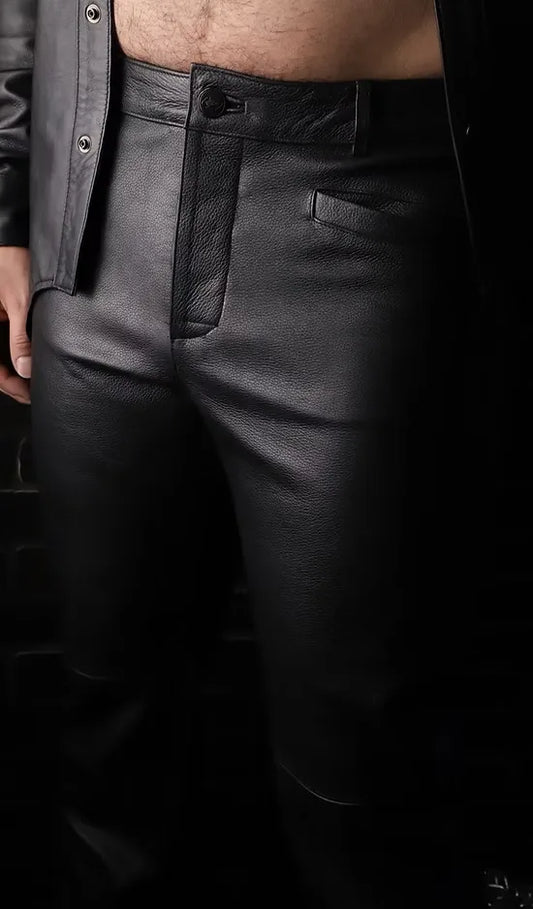 Leather Uniform Pants with Contrast Stripe