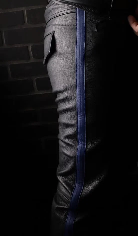 Leather Uniform Pants with Contrast Stripe